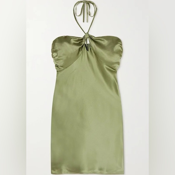 Reformation Sorrentine Knotted Cutout Silk-charmeuse Halterneck Mini Dress - Picture 2 of 3